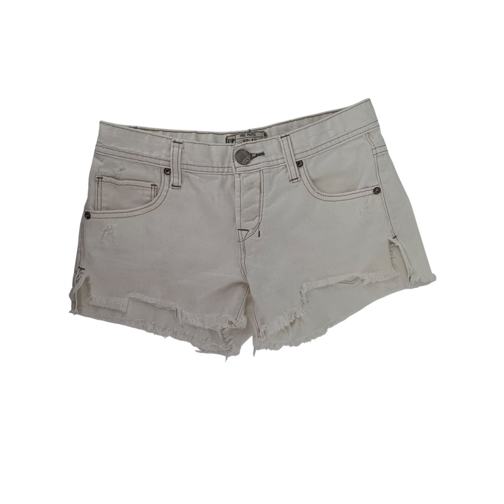 Free People Cream‎ Denim Cutoff Shorts Size 24 Distressed Raw Hem Boho Festival